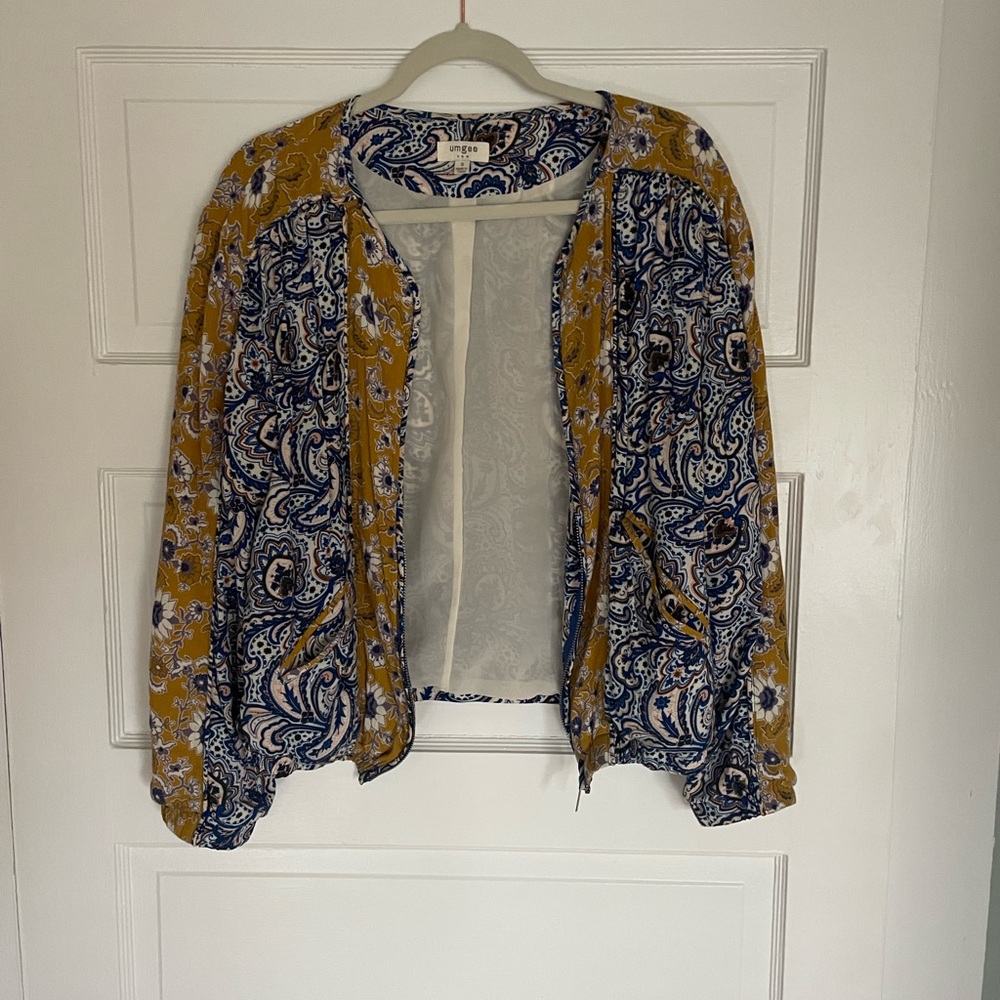 Umgee Priscilla Paisley Zip Up Bomber Jacket - Yellow & Blue Floral - S - Picture 8 of 11